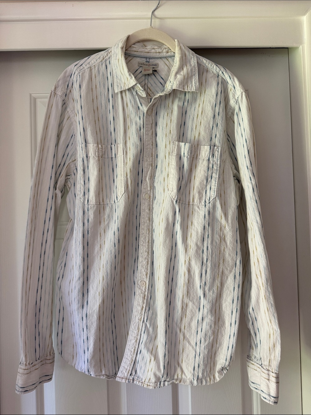 Carbon2Cobalt Casual Long-Sleeve Striped Button-Up Shirt - White/blue men’s med